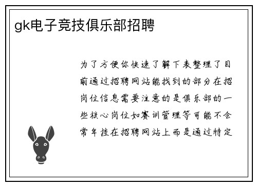 gk电子竞技俱乐部招聘